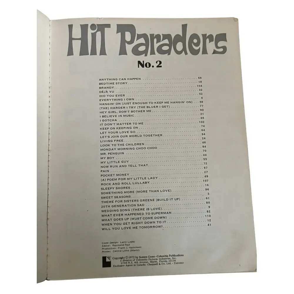 Hit Paraders Sheet Music #2 Vocal Piano‎ Chords Lyrics 1972 Carole King READ